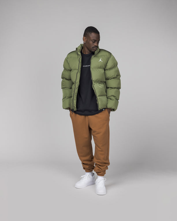 Nike classic padded jacket with hood in olive grey