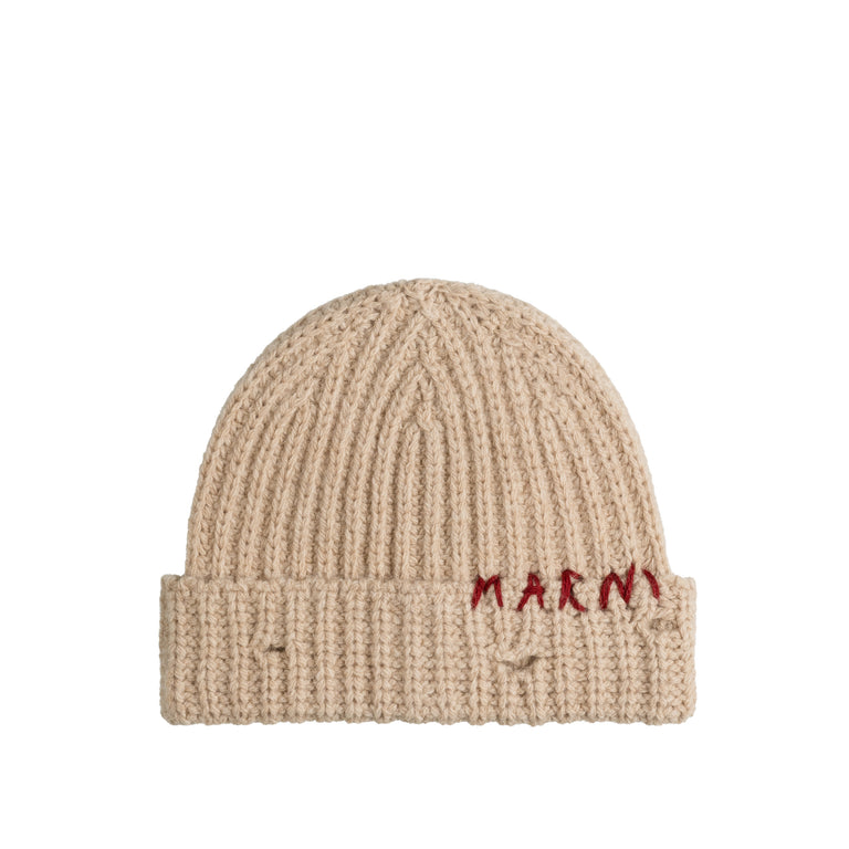 Marni Ribbed Beanie Whit Hand Stitched Logo