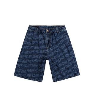 Fucking Awesome Baggy Pleated Denim Laser Stamp Shorts