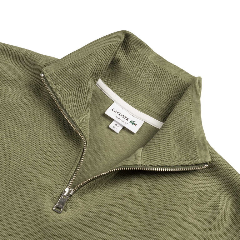 Lacoste Zippered Stand Up Collar Cotton Sweatshirt