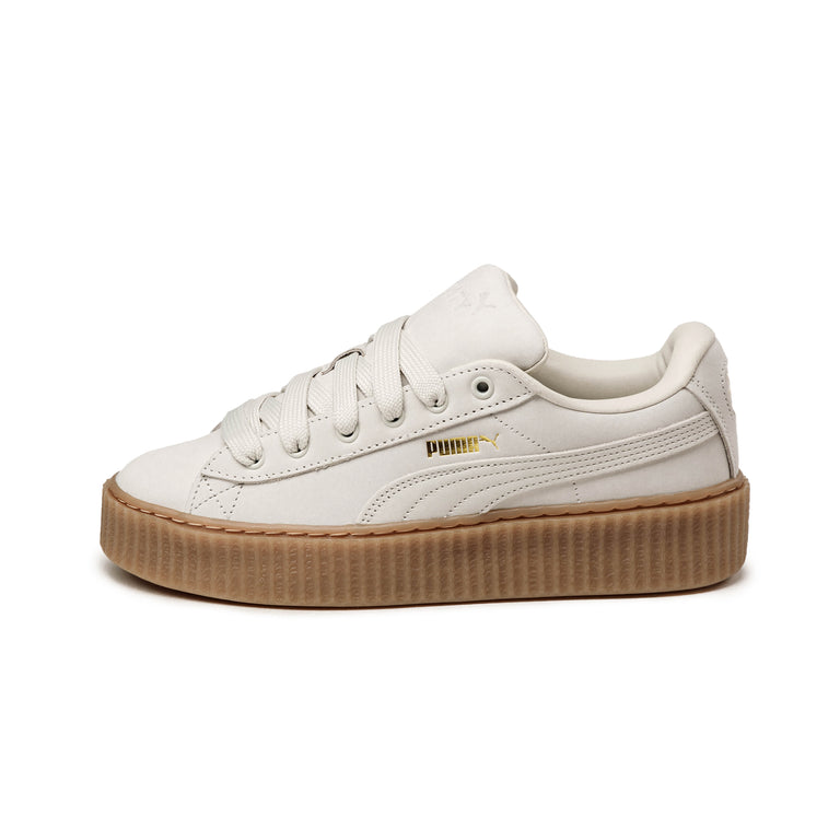 puma suede suede platform trace trainers whisper white gold animal onfeet