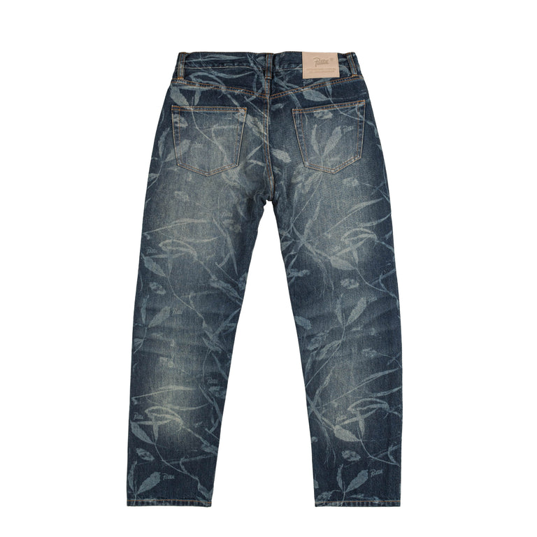 Patta Leaves Laser Printed Denim Jeans