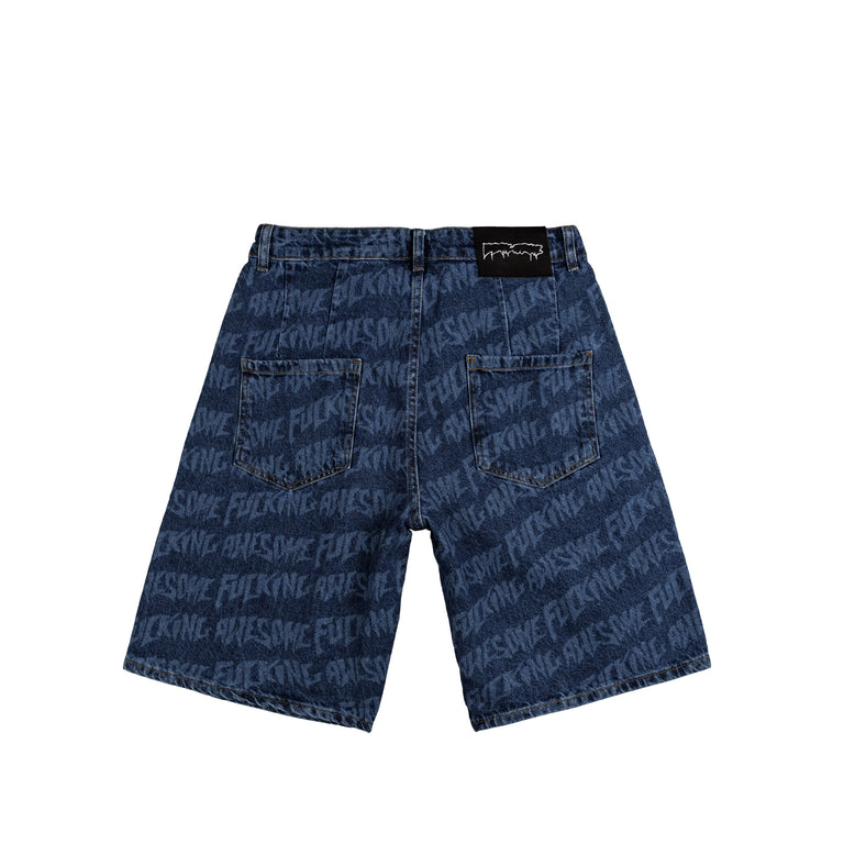 Fucking Awesome Baggy Pleated Denim Laser Stamp Shorts
