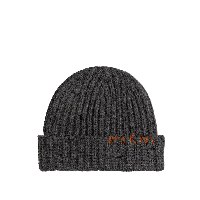 Marni Ribbed Beanie Whit Hand Stitched Logo