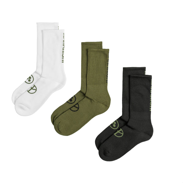 Maharishi Miltype Peace Sports Socks 3 Pack Black / Olive / White